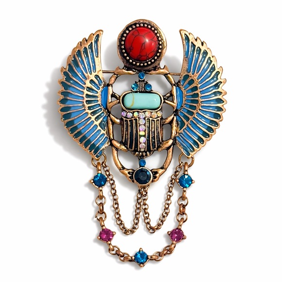 Anthropologie Jewelry - ⚜️ Western Vintage Blue Enamel Scarab Pendant-Brooch